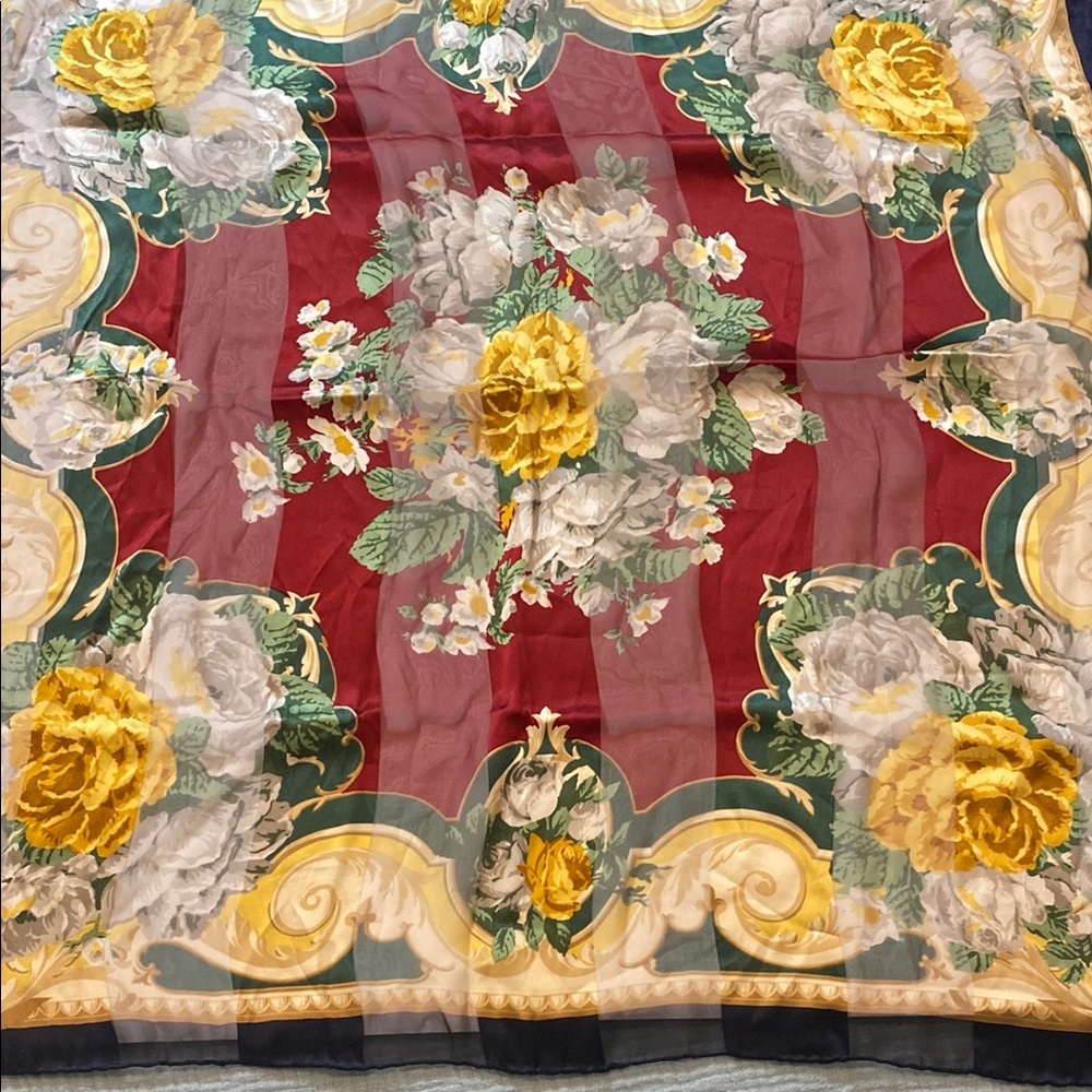 Valentino Gold and Navy Floral Square  Scarf